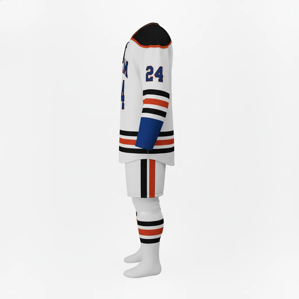 Custom Ice Hockey Home Uniform - Silver - Side View - HAMCO Sports Inc.