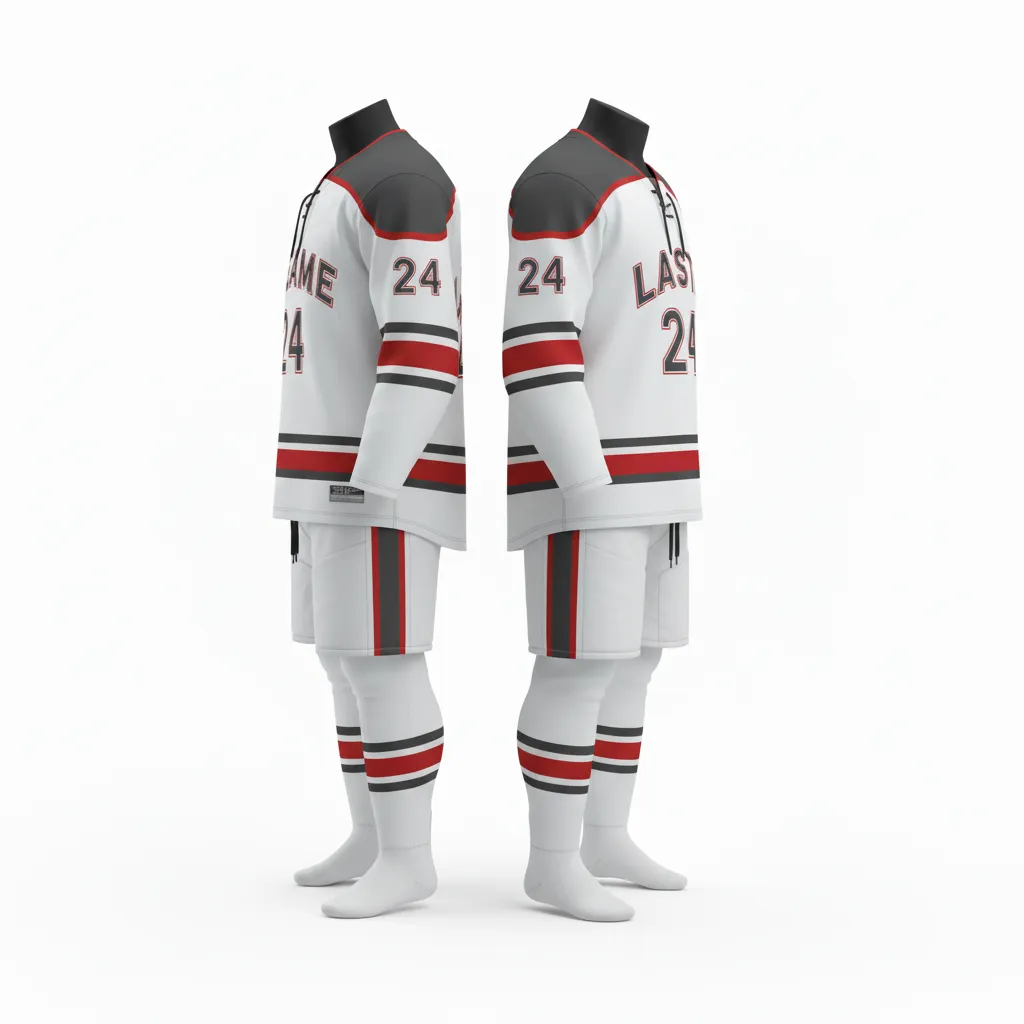 Custom Ice Hockey Home Uniform - Red - Back View - HAMCO Sports Inc.