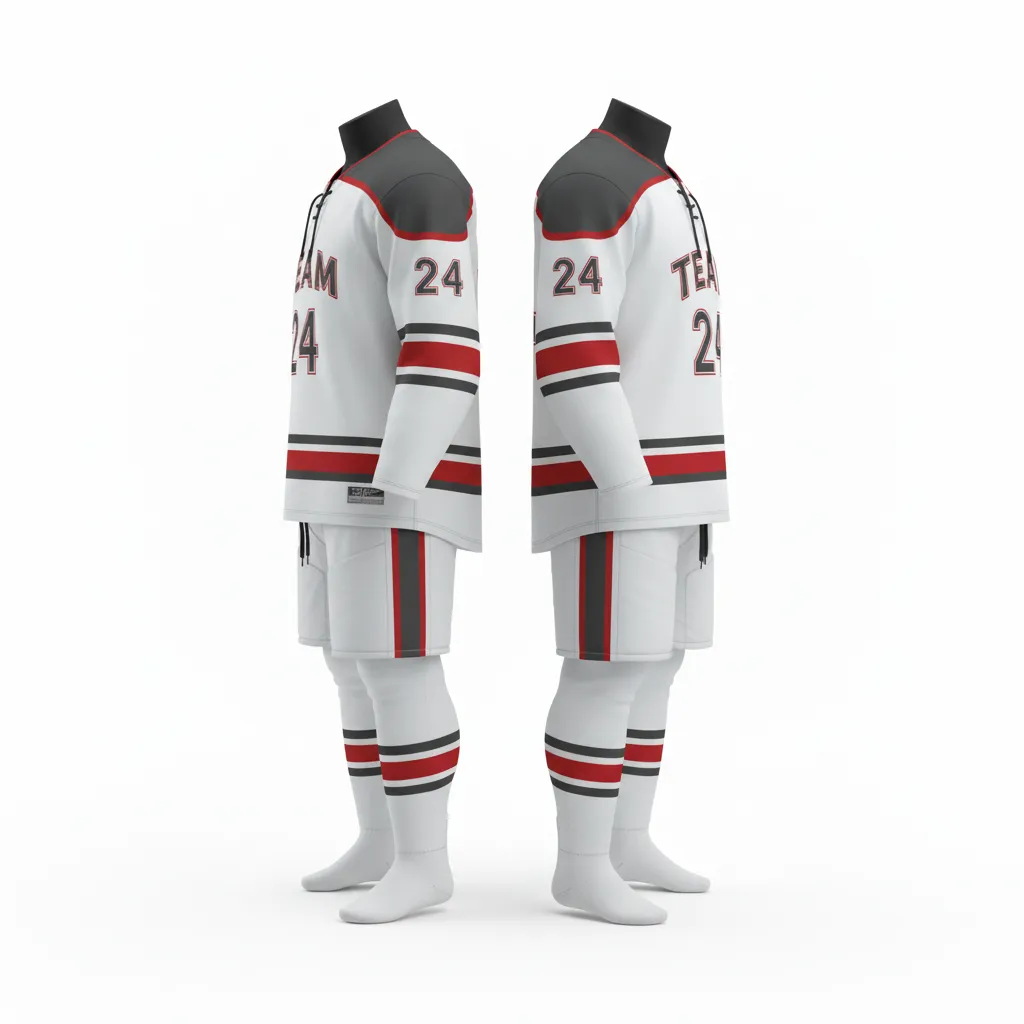 Custom Ice Hockey Home Uniform - Red - Side View - HAMCO Sports Inc.