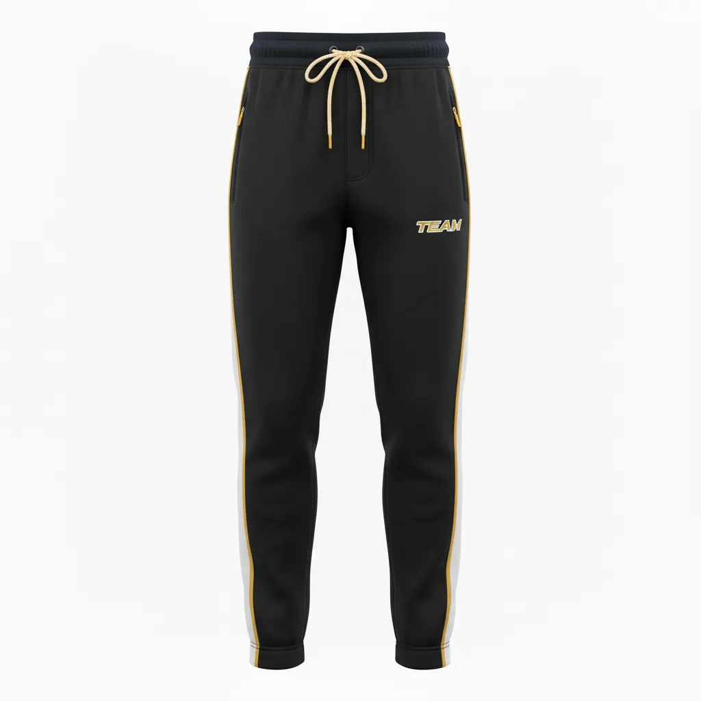 Custom Ice Hockey Jogger Pant - Black, Gold, White - Front View - HAMCO Sports Inc.