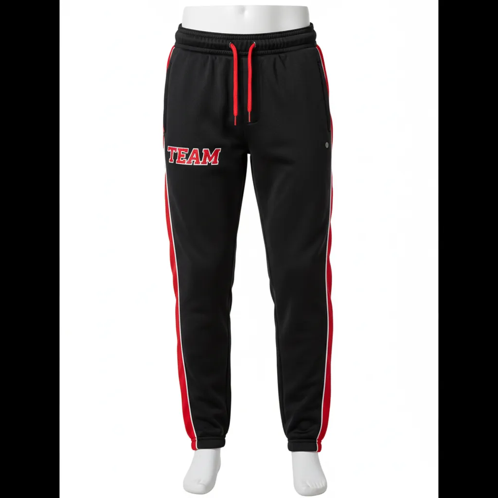 Custom Ice Hockey Jogger Pant - Black, Red, White - Front View - HAMCO Sports Inc.