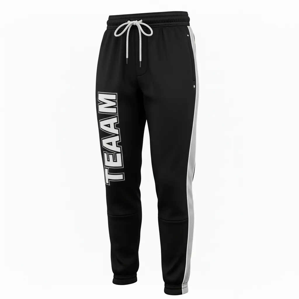Custom Ice Hockey Jogger Pant - Black, White, Grey - Front View - HAMCO Sports Inc.