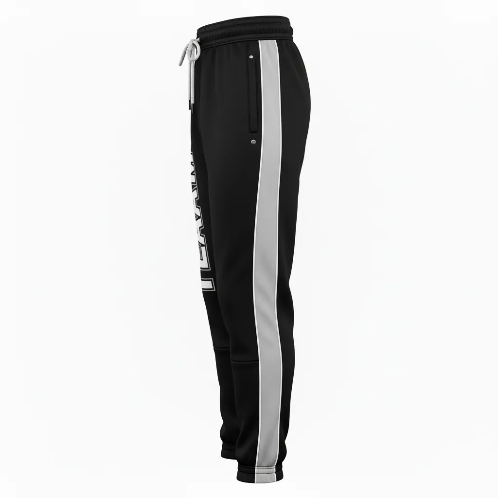Custom Ice Hockey Jogger Pant - Black, White, Grey - Side View - HAMCO Sports Inc.
