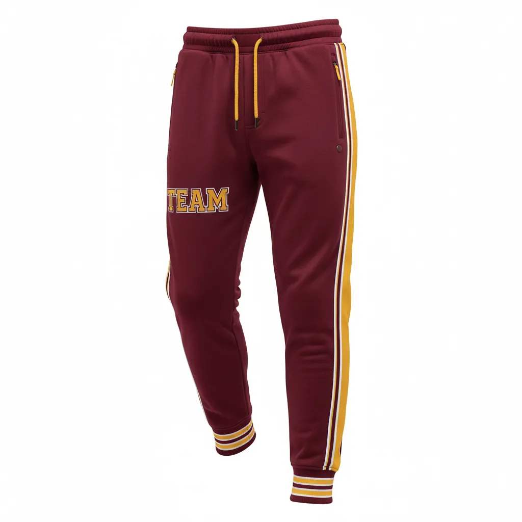 Custom Ice Hockey Jogger Pant - Burgundy, Gold, White - Front View - HAMCO Sports Inc.