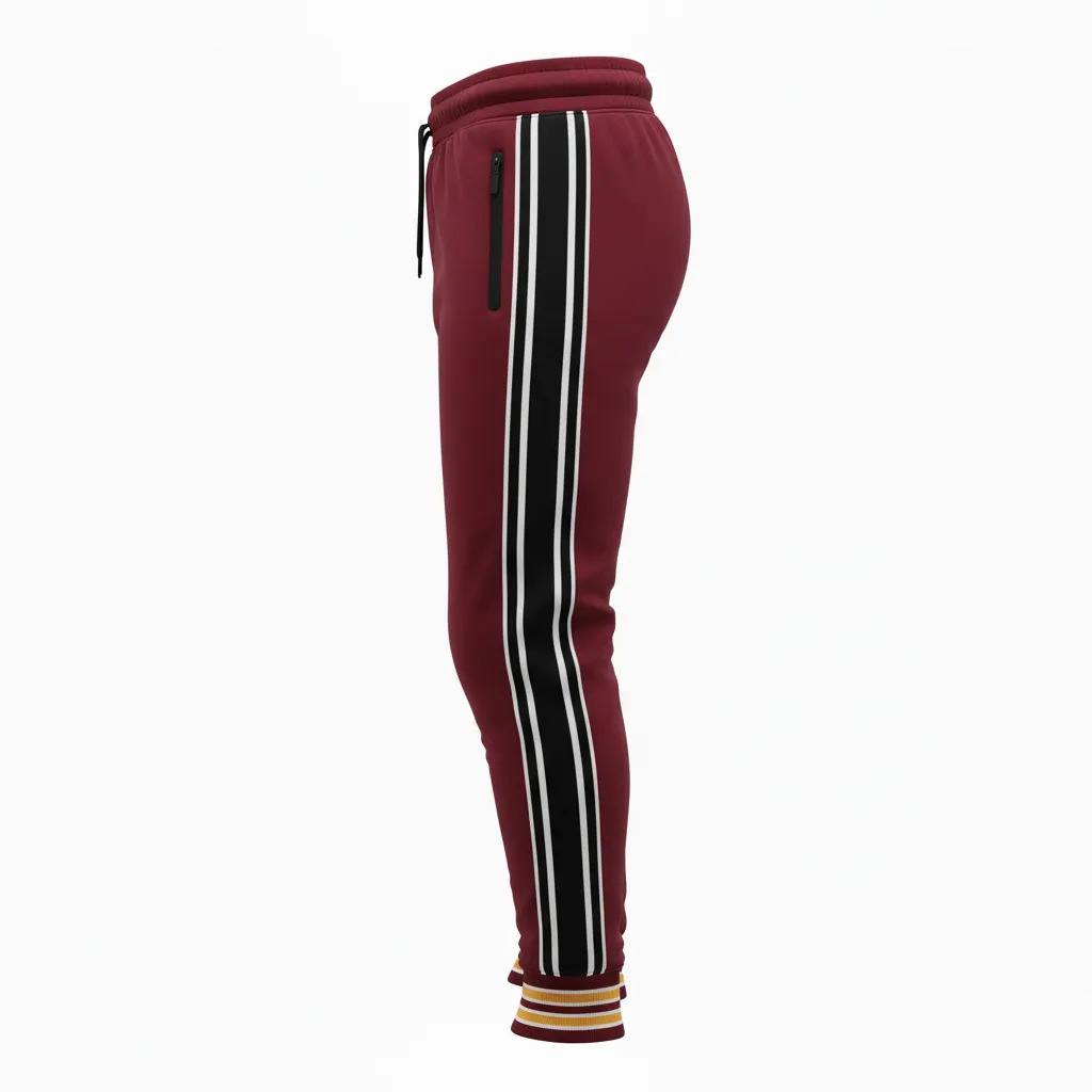 Custom Ice Hockey Jogger Pant - Black, White - Cardinal - Side View - HAMCO Sports Inc.