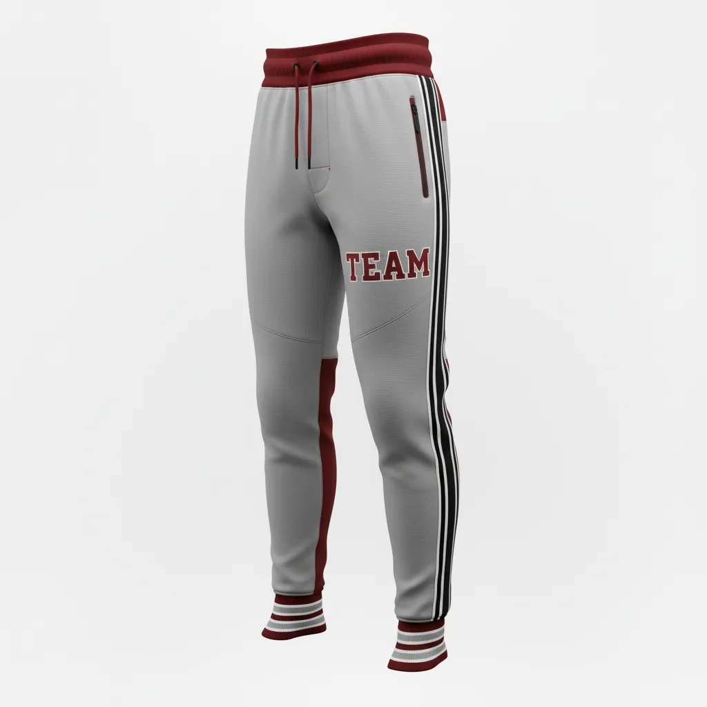 Custom Ice Hockey Jogger Pant - Red, White - Charcoal - Front View - HAMCO Sports Inc.