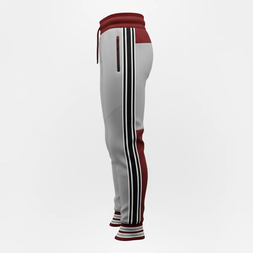 Custom Ice Hockey Jogger Pant - Red, White - Charcoal - Side View - HAMCO Sports Inc.
