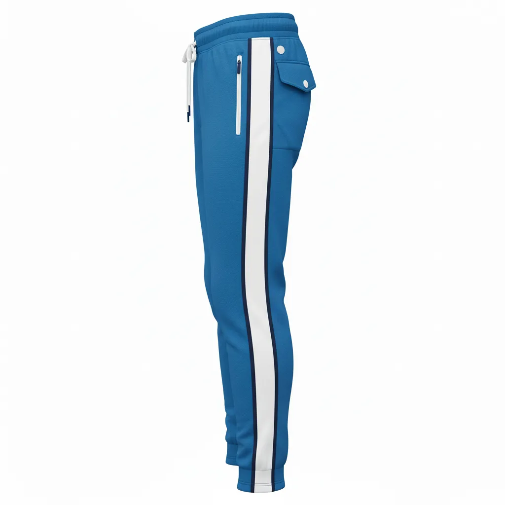 Custom Ice Hockey Jogger Pant - White, Navy - Columbia - Side View - HAMCO Sports Inc.