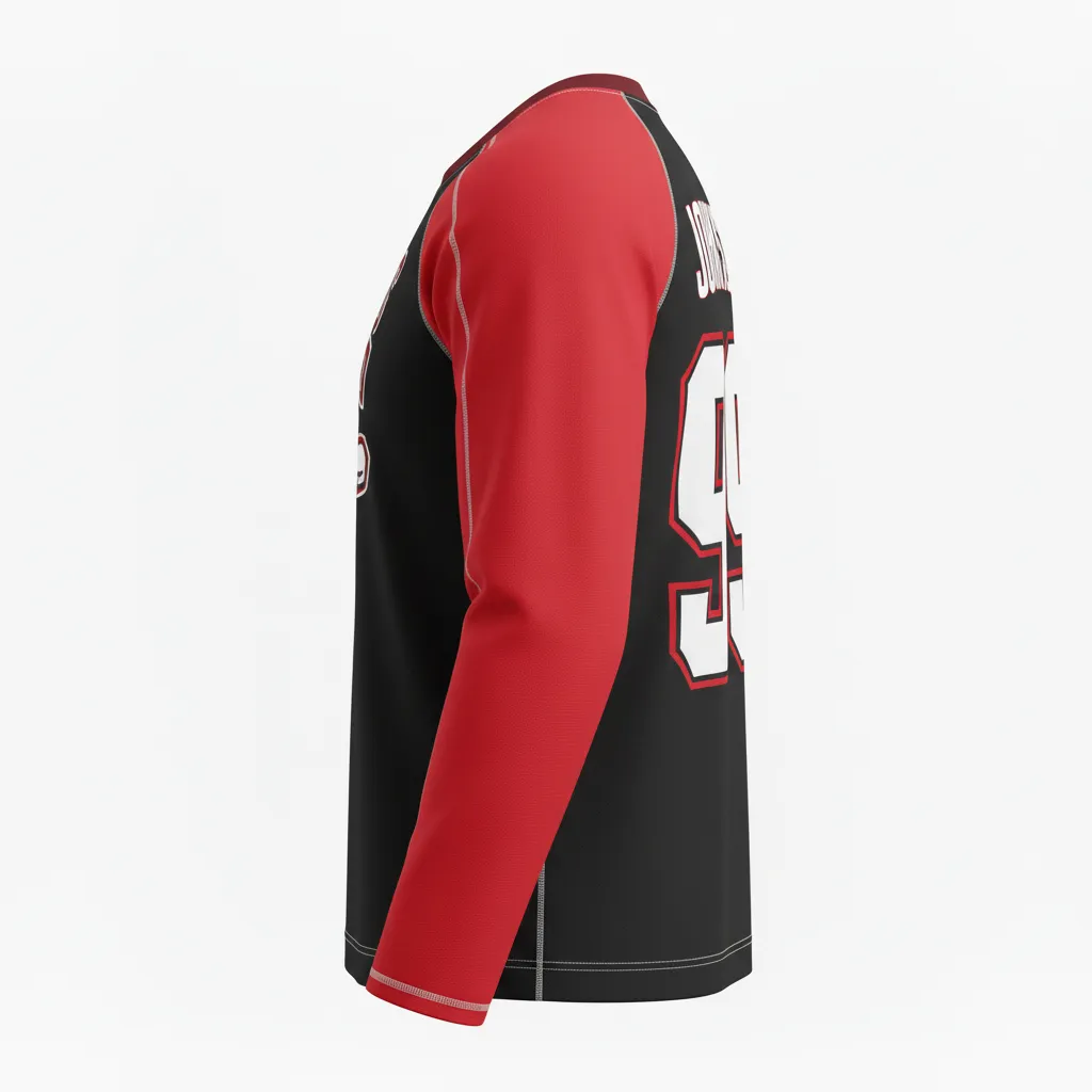 Custom Ice Hockey Long Sleeve T Shirt - Black, Red, White - Back View - HAMCO Sports Inc.