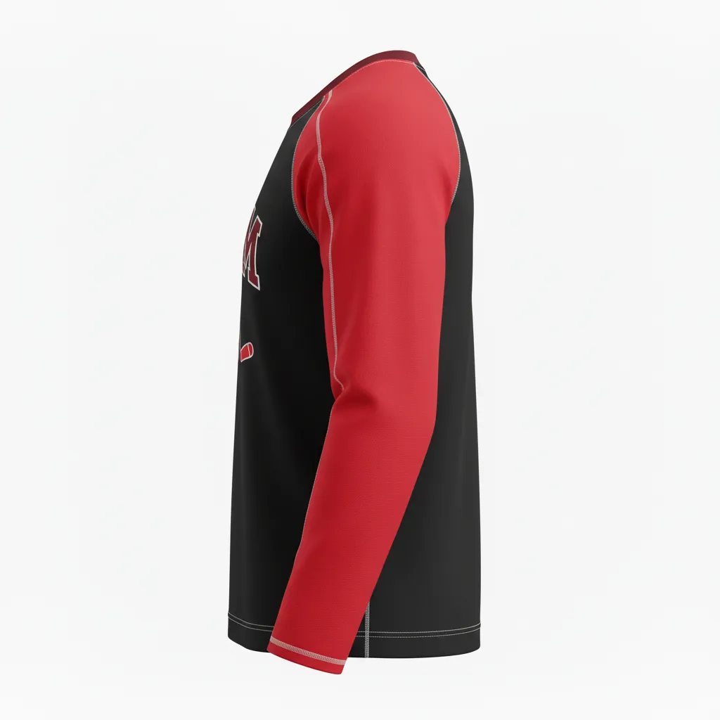Custom Ice Hockey Long Sleeve T Shirt - Black, Red, White - Side View - HAMCO Sports Inc.