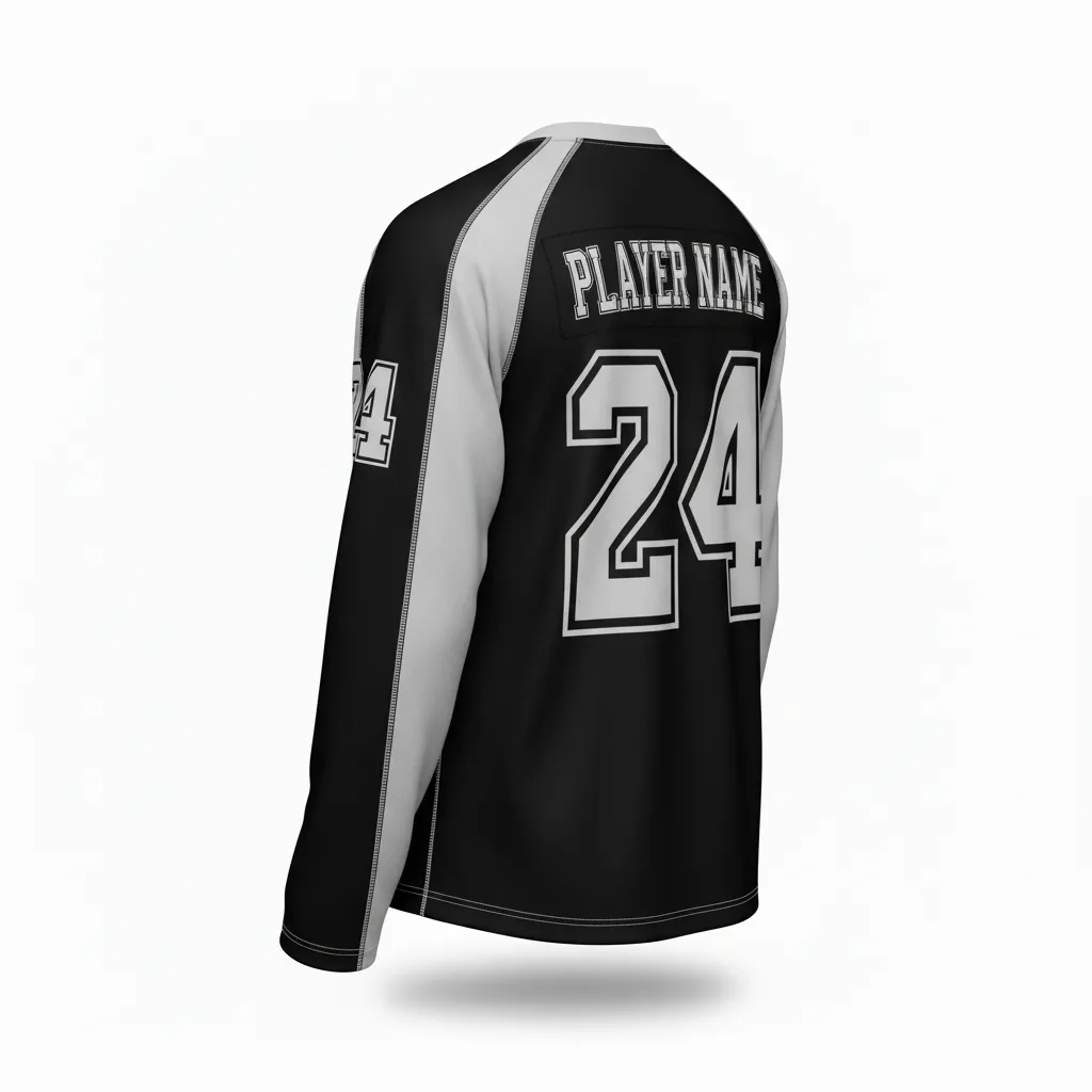 Custom Ice Hockey Long Sleeve T Shirt - Black, Silver, White - Back View - HAMCO Sports Inc.