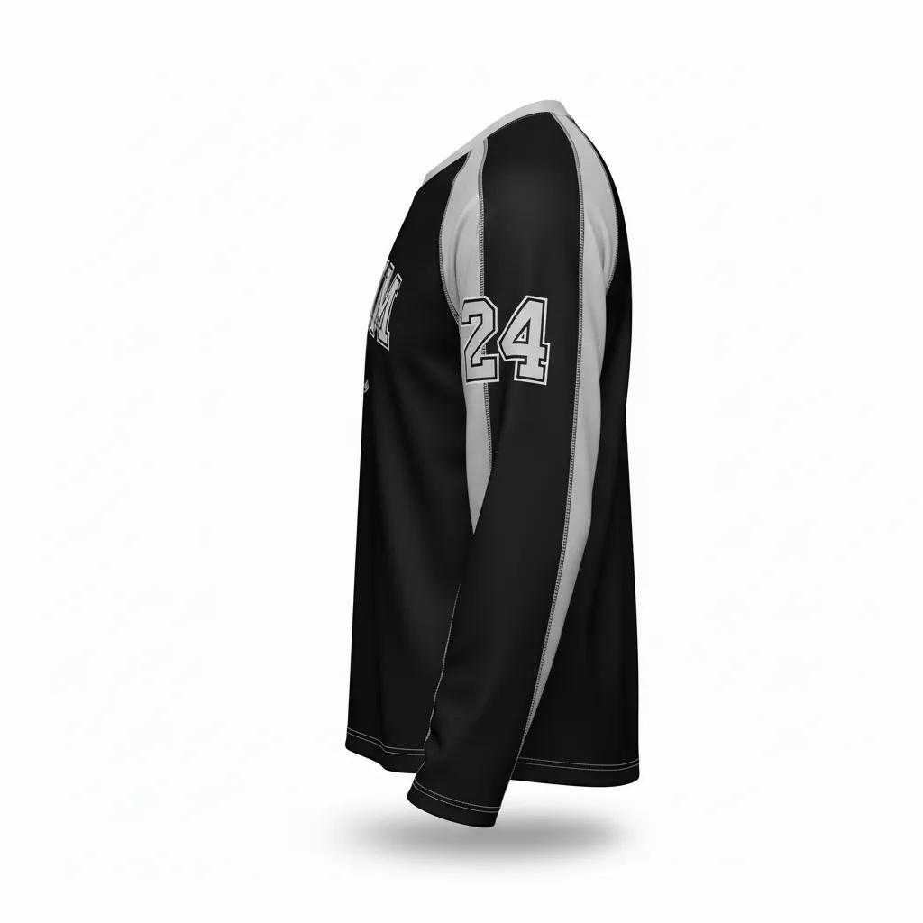 Custom Ice Hockey Long Sleeve T Shirt - Black, Silver, White - Side View - HAMCO Sports Inc.