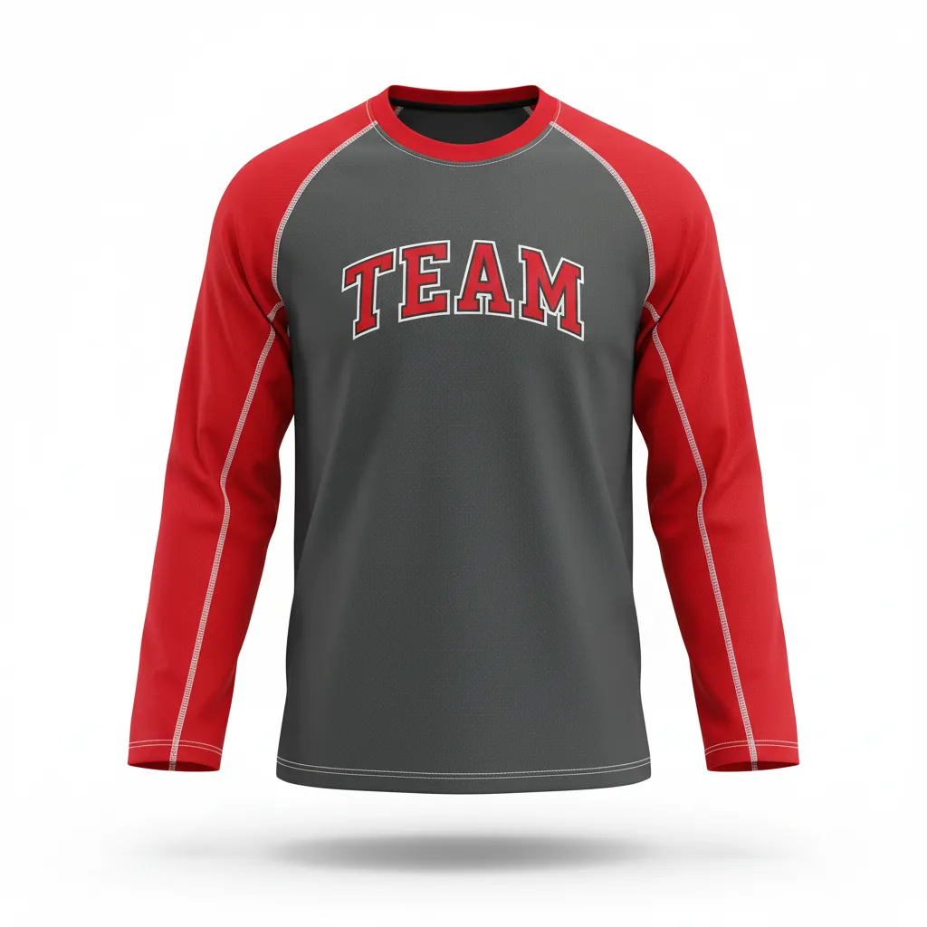 Custom Ice Hockey Long Sleeve T Shirt - Red, White - Charcoal - Front View - HAMCO Sports Inc.