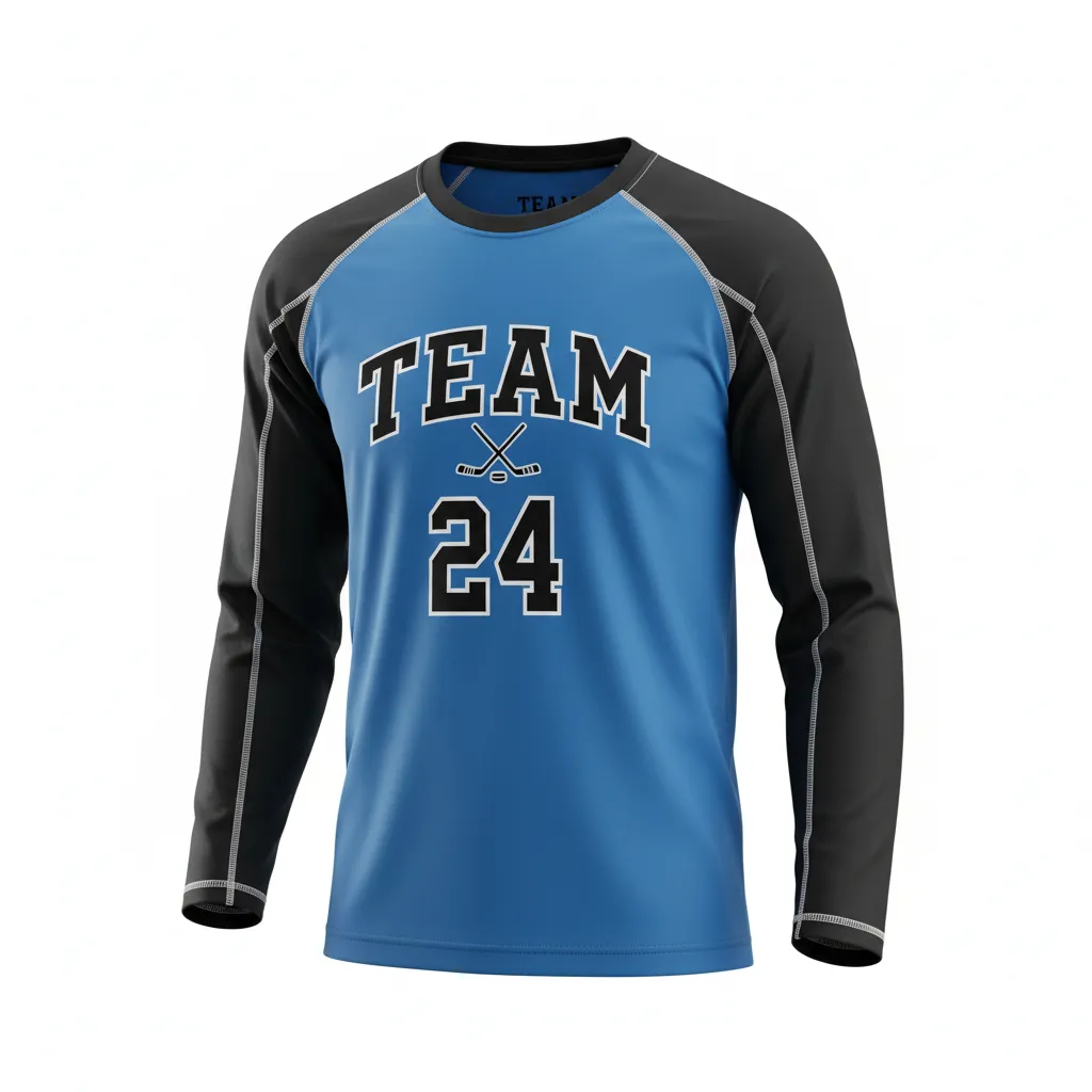 Custom Ice Hockey Long Sleeve T Shirt - Black, White - Columbia - Front View - HAMCO Sports Inc.