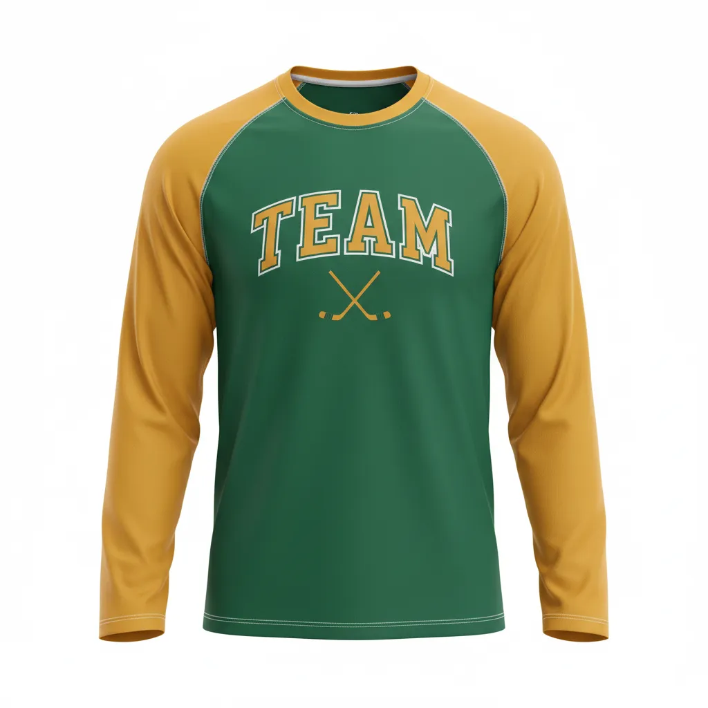 Custom Ice Hockey Long Sleeve T Shirt - Gold, White - Forest - Front View - HAMCO Sports Inc.