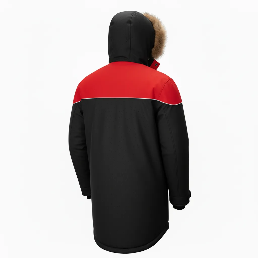 Custom Ice Hockey Parka Winter Jacket - Black, Silver, White - Back View - HAMCO Sports Inc.