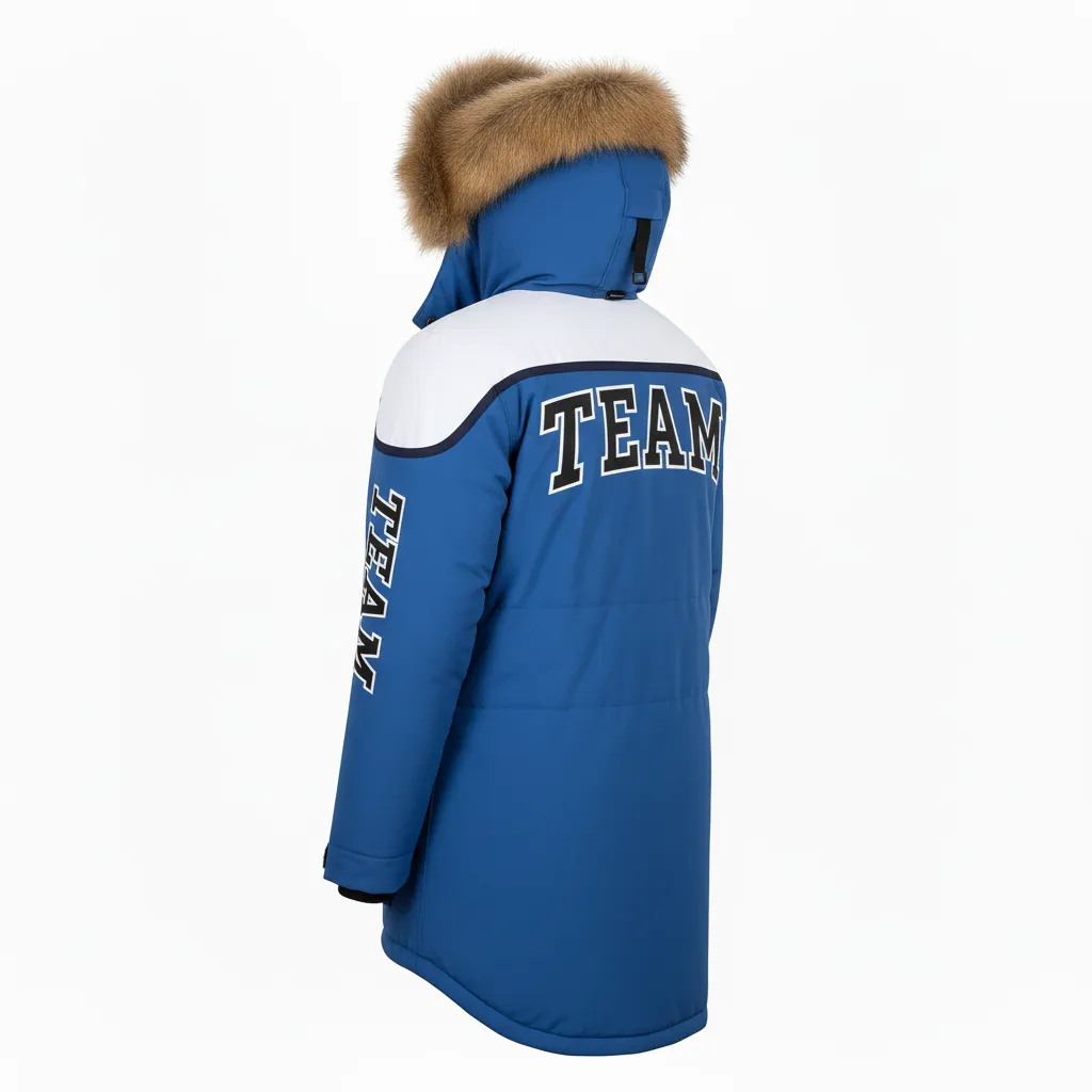 Custom Ice Hockey Parka Winter Jacket - Black, White - Columbia - Back View - HAMCO Sports Inc.