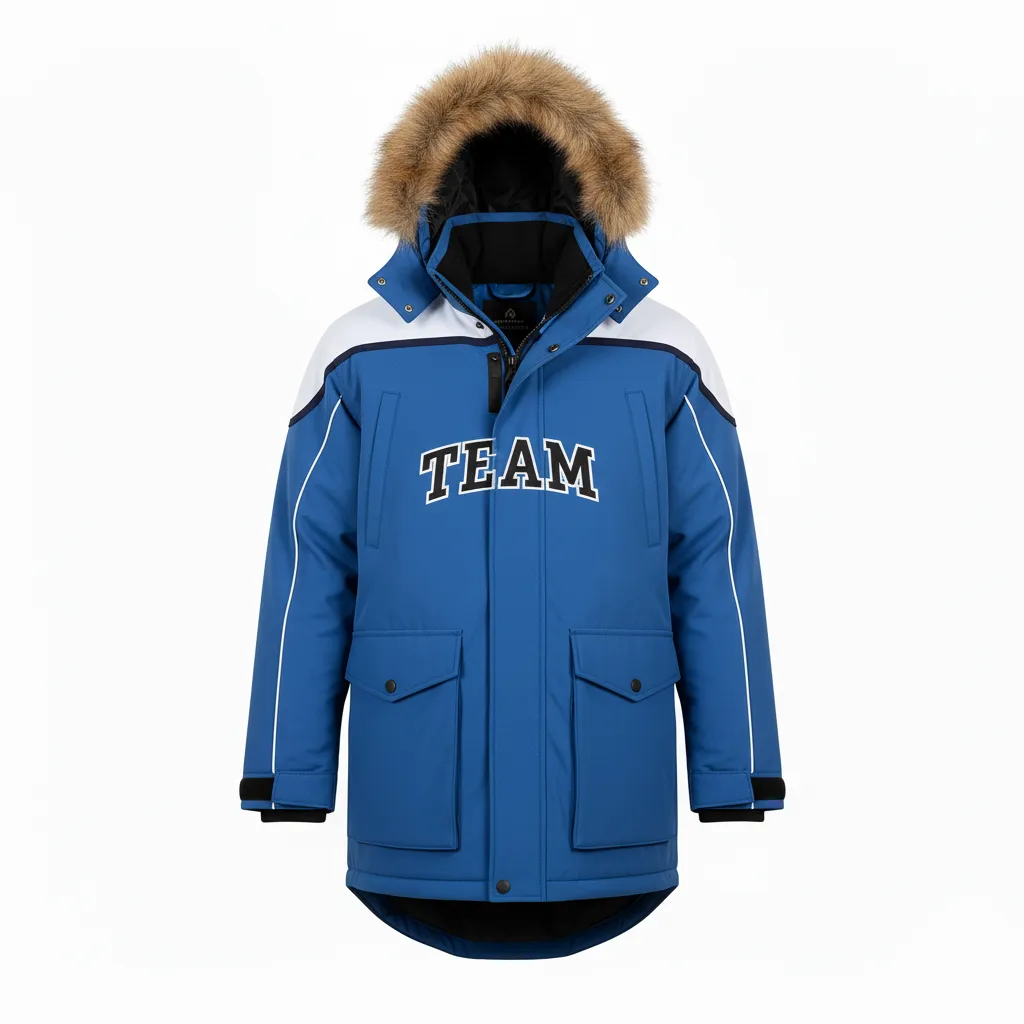 Custom Ice Hockey Parka Winter Jacket - Black, White - Columbia - Front View - HAMCO Sports Inc.