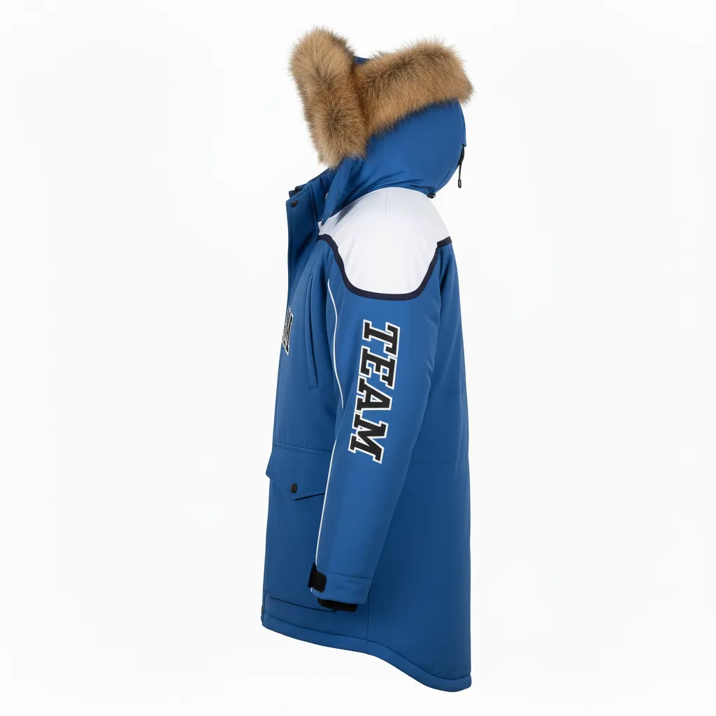 Custom Ice Hockey Parka Winter Jacket - Black, White - Columbia - Side View - HAMCO Sports Inc.