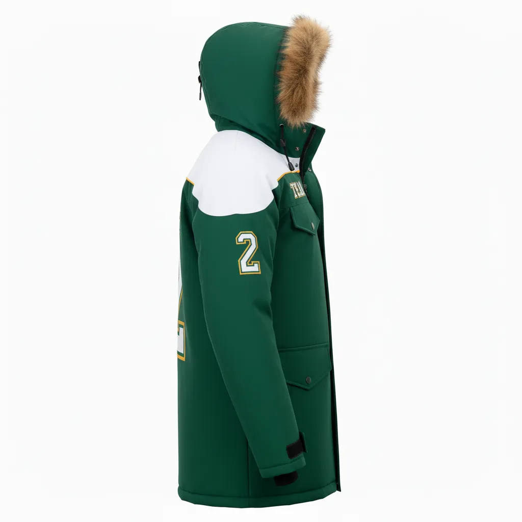 Custom Ice Hockey Parka Winter Jacket - Black, Gold - Forest - Side View - HAMCO Sports Inc.