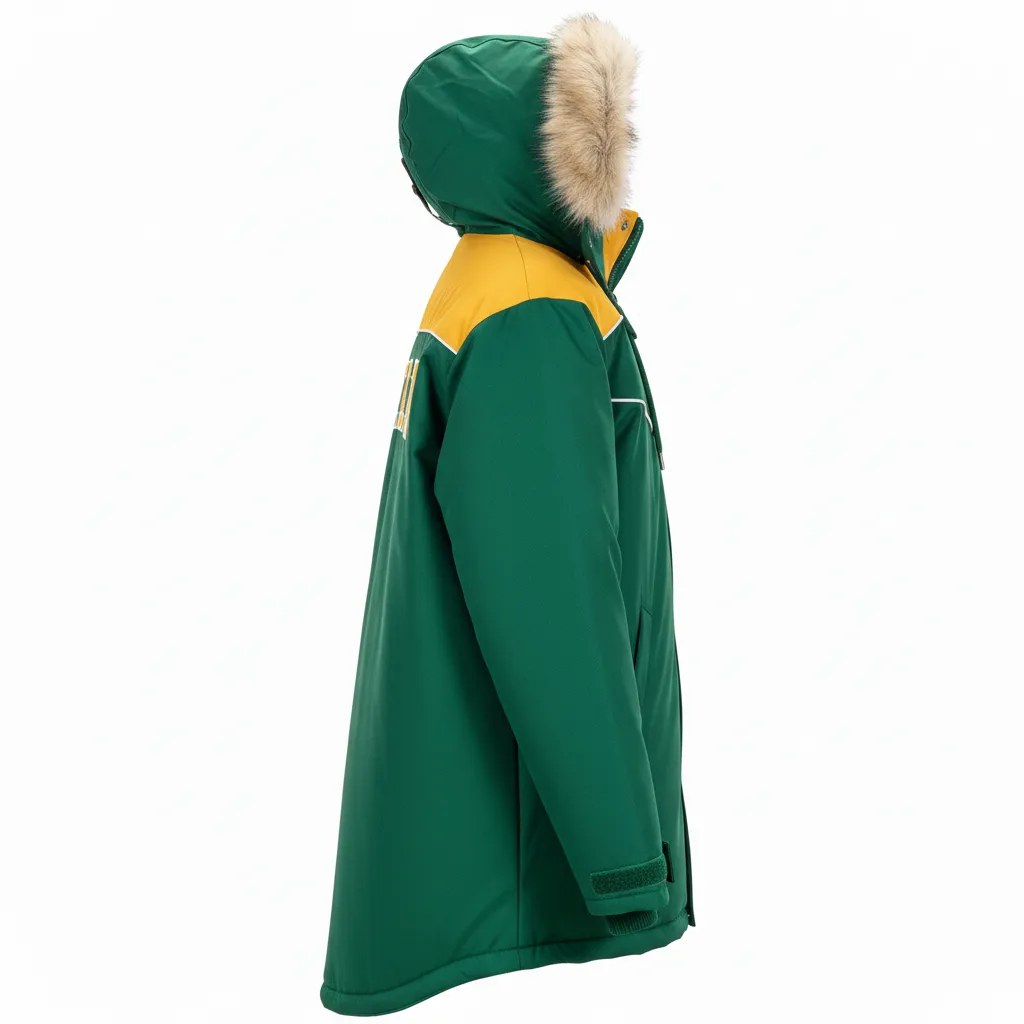 Custom Ice Hockey Parka Winter Jacket - Gold, White - Forest - Side View - HAMCO Sports Inc.