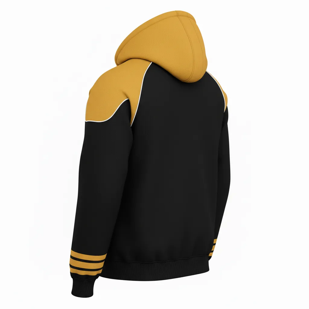 Custom Ice Hockey Pullover Hoodie - Black, Gold, White - Back View - HAMCO Sports Inc.