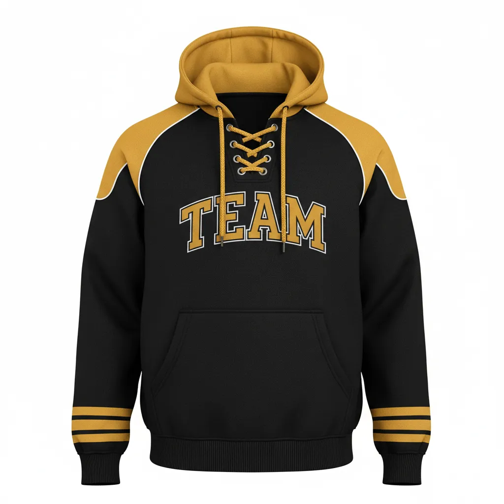 Custom Ice Hockey Pullover Hoodie - Black, Gold, White - Front View - HAMCO Sports Inc.