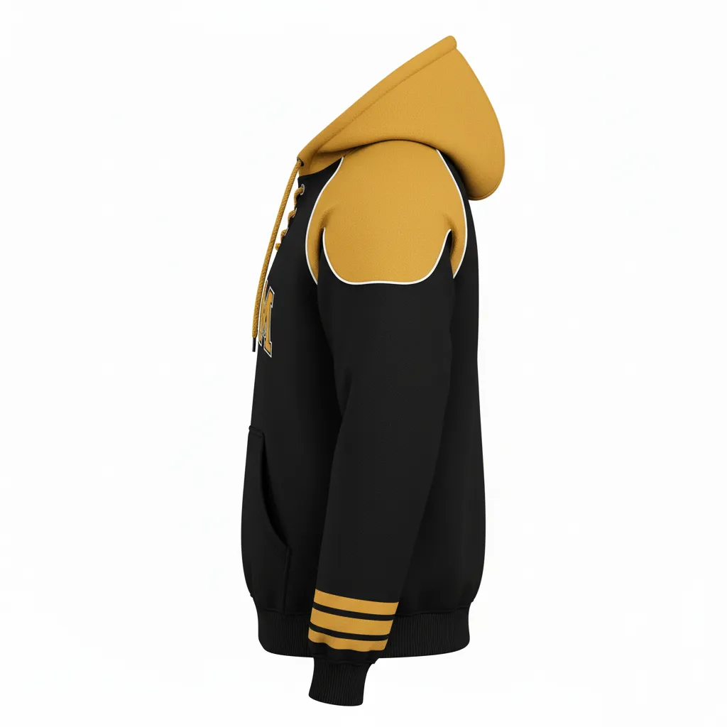 Custom Ice Hockey Pullover Hoodie - Black, Gold, White - Side View - HAMCO Sports Inc.