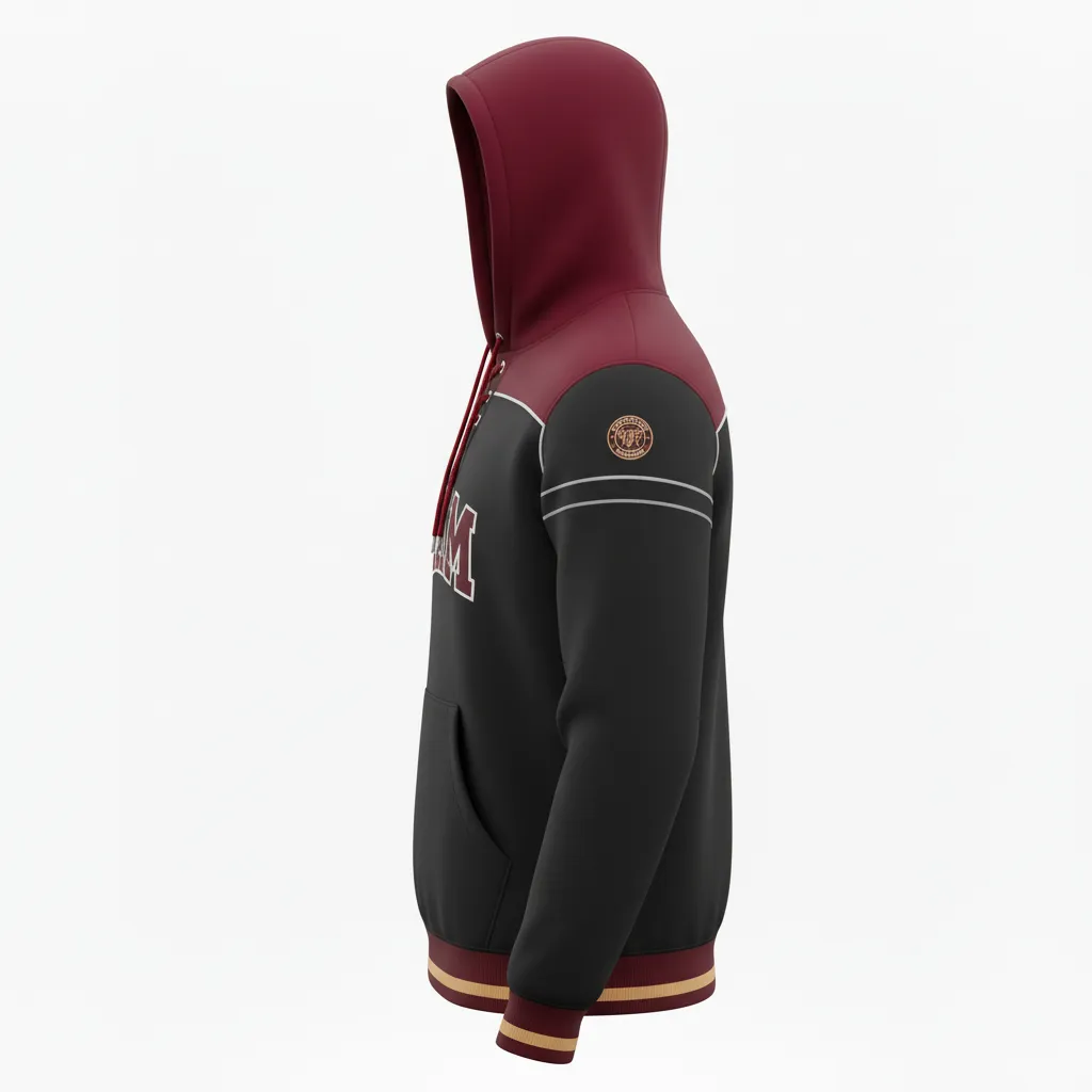 Custom Ice Hockey Pullover Hoodie - Black, Red, White - Side View - HAMCO Sports Inc.