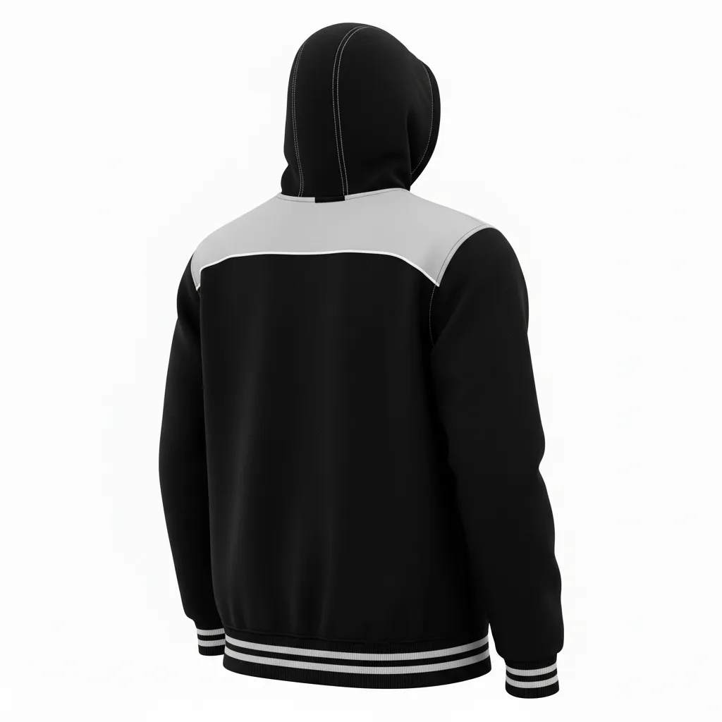 Custom Ice Hockey Pullover Hoodie - Black, Silver, White - Back View - HAMCO Sports Inc.