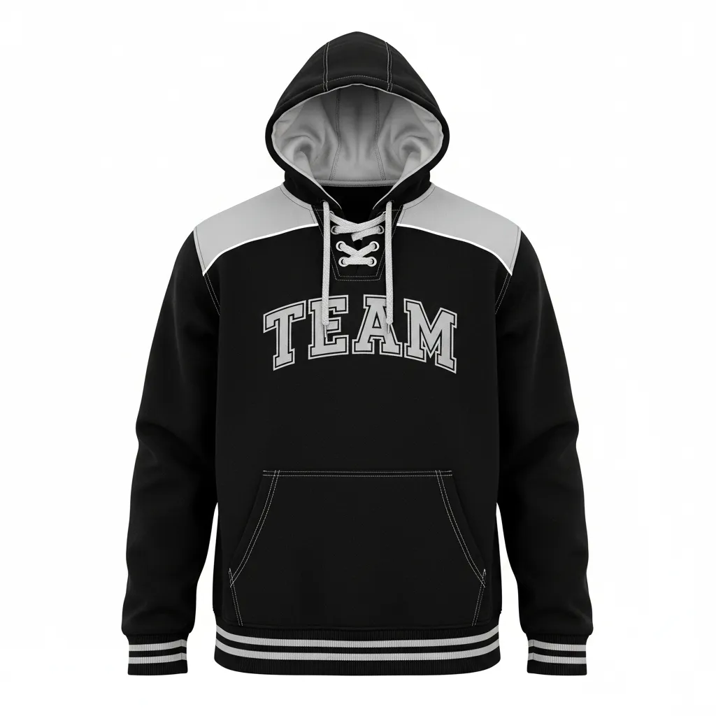Custom Ice Hockey Pullover Hoodie - Black, Silver, White - Front View - HAMCO Sports Inc.