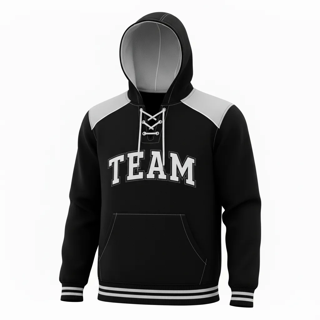 Custom Ice Hockey Pullover Hoodie - Black, White, Grey - Front View - HAMCO Sports Inc.