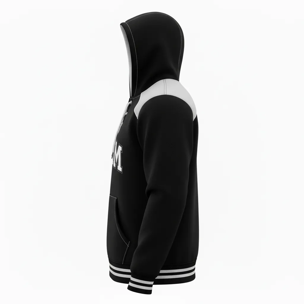 Custom Ice Hockey Pullover Hoodie - Black, White, Grey - Side View - HAMCO Sports Inc.