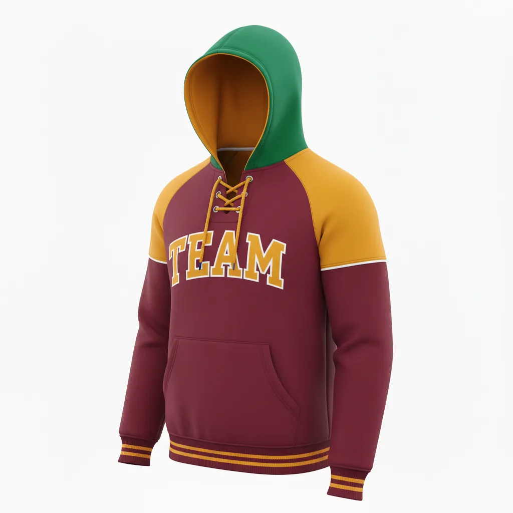 Custom Ice Hockey Pullover Hoodie - Burgundy, Gold, White - Front View - HAMCO Sports Inc.