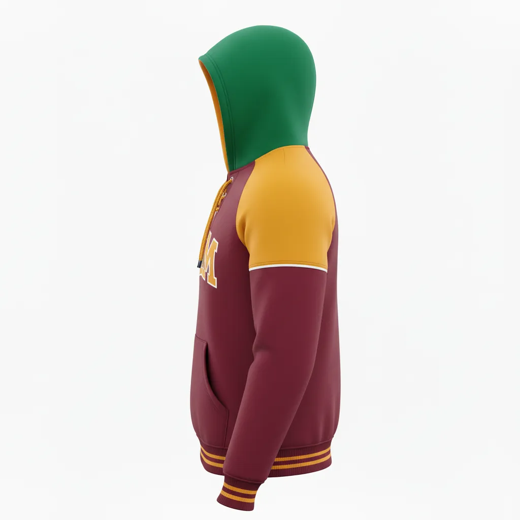 Custom Ice Hockey Pullover Hoodie - Burgundy, Gold, White - Side View - HAMCO Sports Inc.