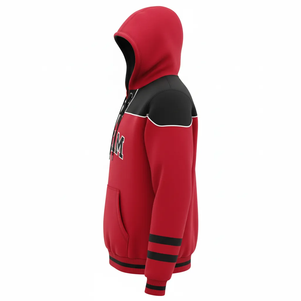 Custom Ice Hockey Pullover Hoodie - Black, White - Cardinal - Side View - HAMCO Sports Inc.