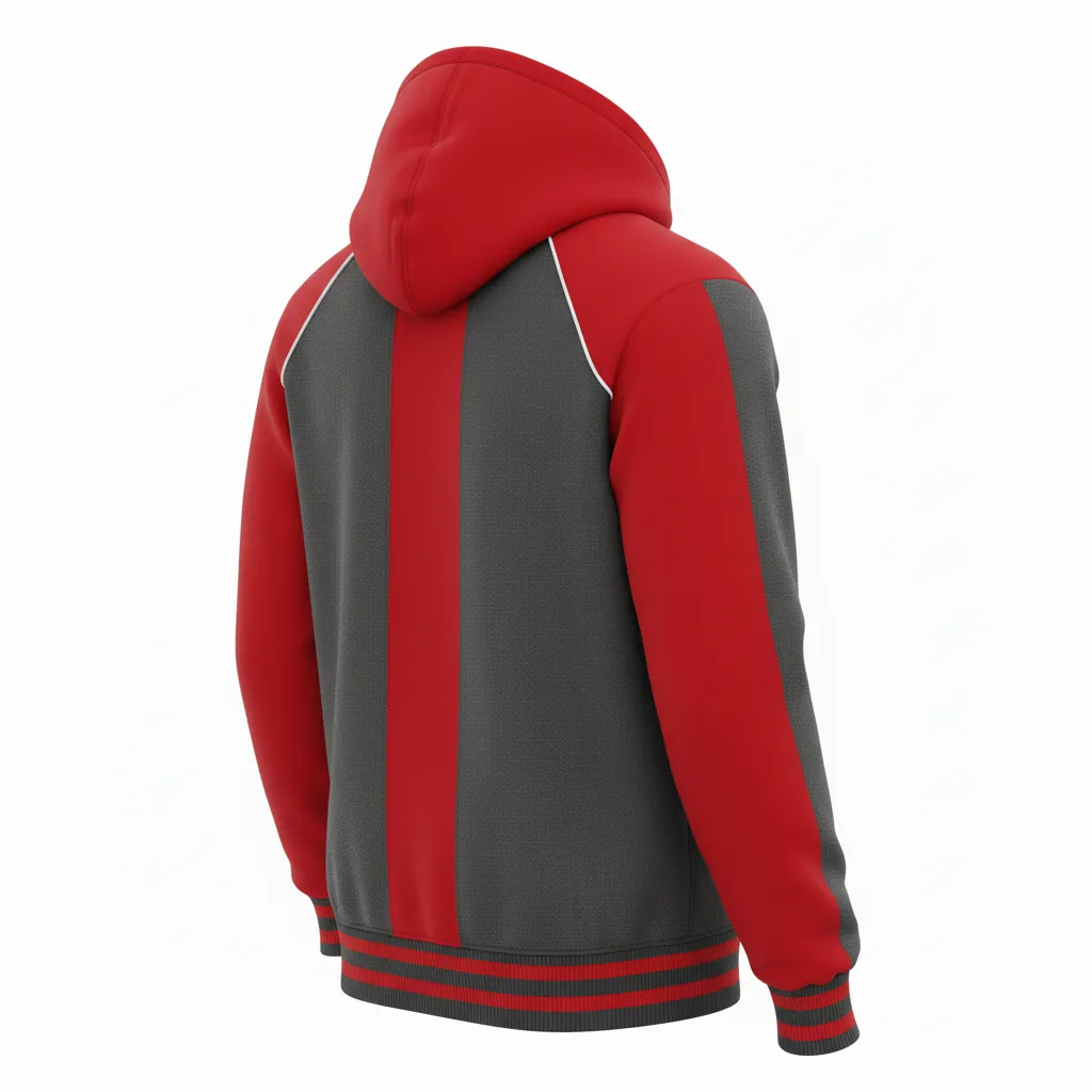 Custom Ice Hockey Pullover Hoodie - Red, White - Charcoal - Back View - HAMCO Sports Inc.