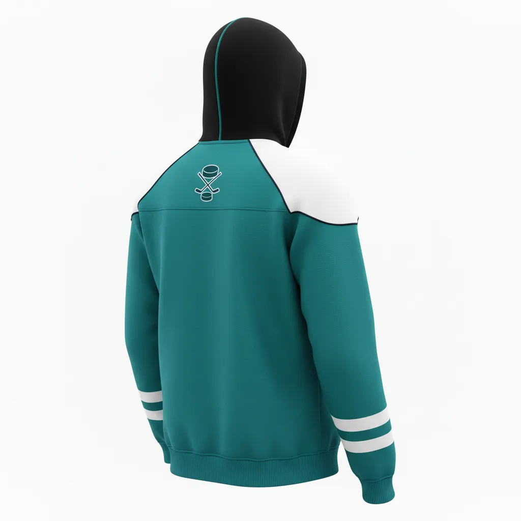 Custom Ice Hockey Pullover Hoodie - White, Navy - Columbia - Back View - HAMCO Sports Inc.