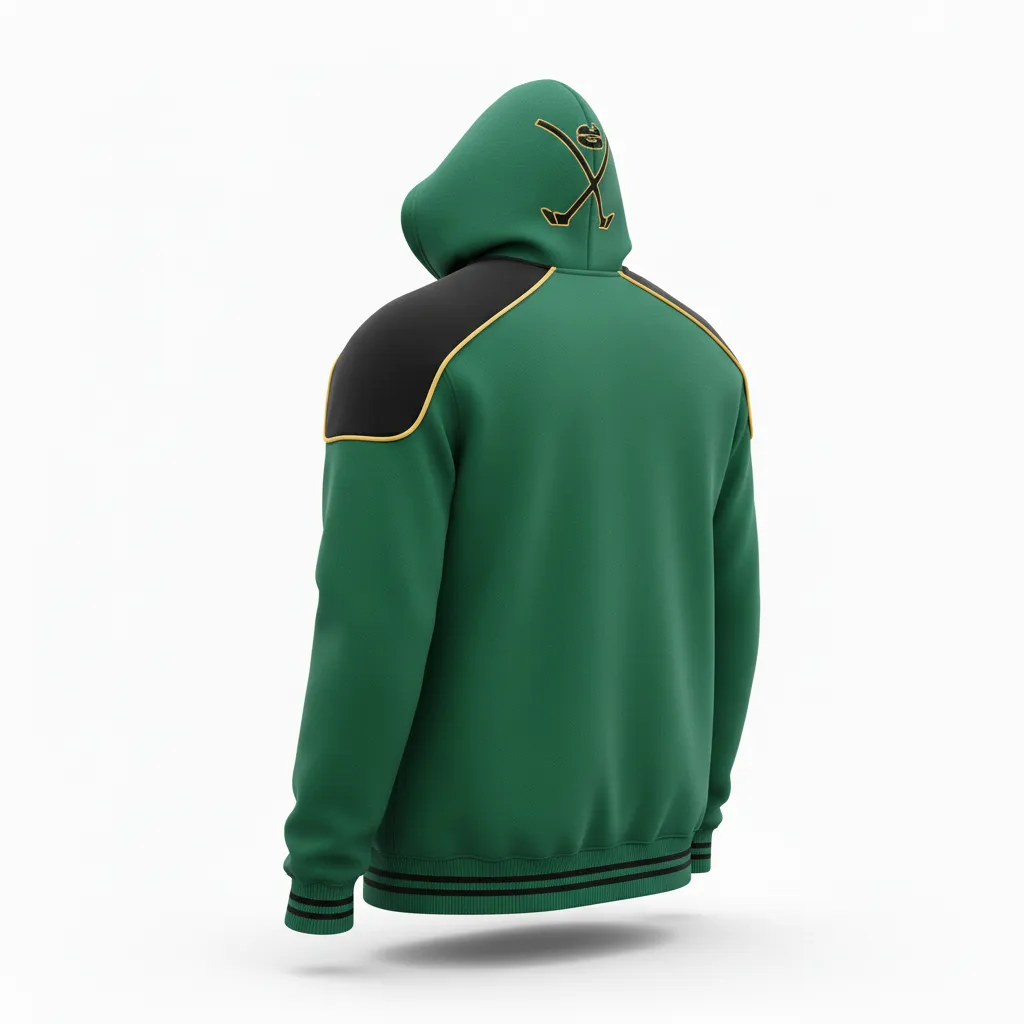 Custom Ice Hockey Pullover Hoodie - Black, Gold - Forest - Back View - HAMCO Sports Inc.
