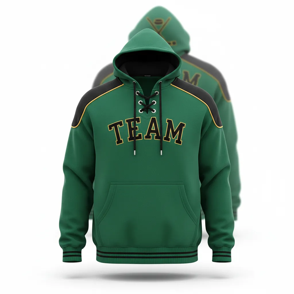 Custom Ice Hockey Pullover Hoodie - Black, Gold - Forest - Front View - HAMCO Sports Inc.