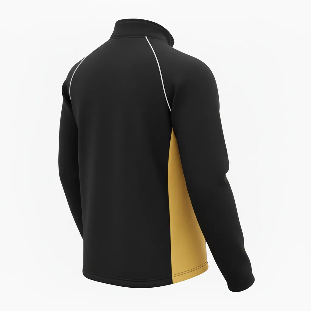 Custom Ice Hockey Quarter Zipper Pullover - Black, Gold, White - Back View - HAMCO Sports Inc.
