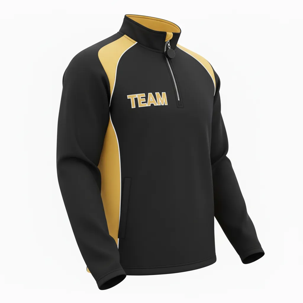 Custom Ice Hockey Quarter Zipper Pullover - Black, Gold, White - Front View - HAMCO Sports Inc.