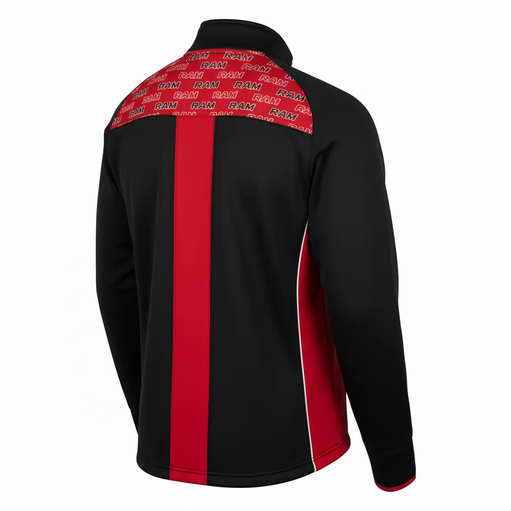 Custom Ice Hockey Quarter Zipper Pullover - Black, Red, White - Back View - HAMCO Sports Inc.