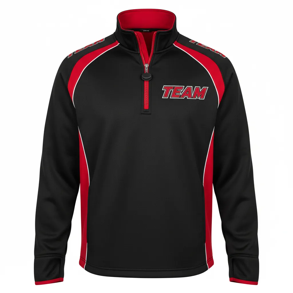 Custom Ice Hockey Quarter Zipper Pullover - Black, Red, White - Front View - HAMCO Sports Inc.