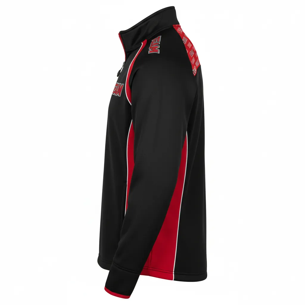 Custom Ice Hockey Quarter Zipper Pullover - Black, Red, White - Side View - HAMCO Sports Inc.