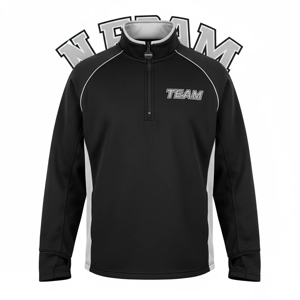 Custom Ice Hockey Quarter Zipper Pullover - Black, Silver, White - Front View - HAMCO Sports Inc.