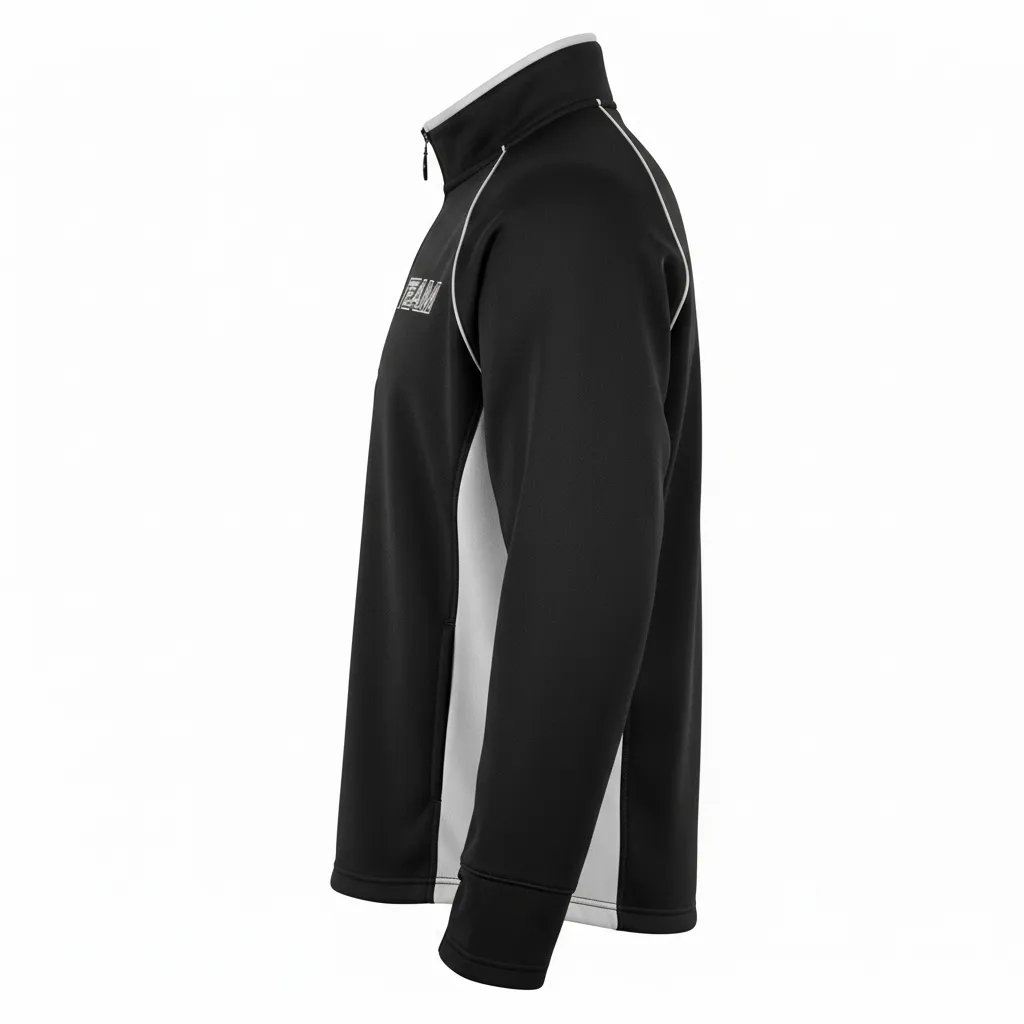 Custom Ice Hockey Quarter Zipper Pullover - Black, Silver, White - Side View - HAMCO Sports Inc.