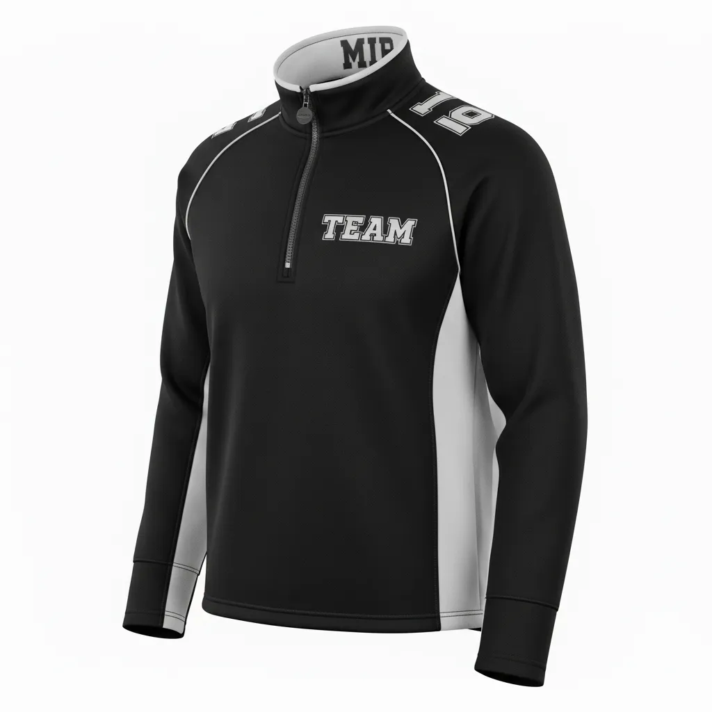 Custom Ice Hockey Quarter Zipper Pullover - Black, White, Grey - Front View - HAMCO Sports Inc.