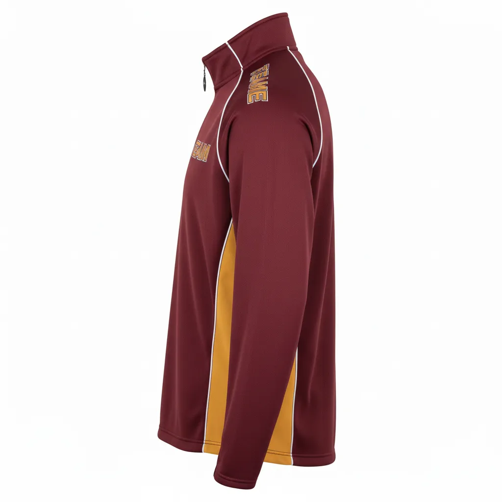 Custom Ice Hockey Quarter Zipper Pullover - Burgundy, Gold, White - Side View - HAMCO Sports Inc.