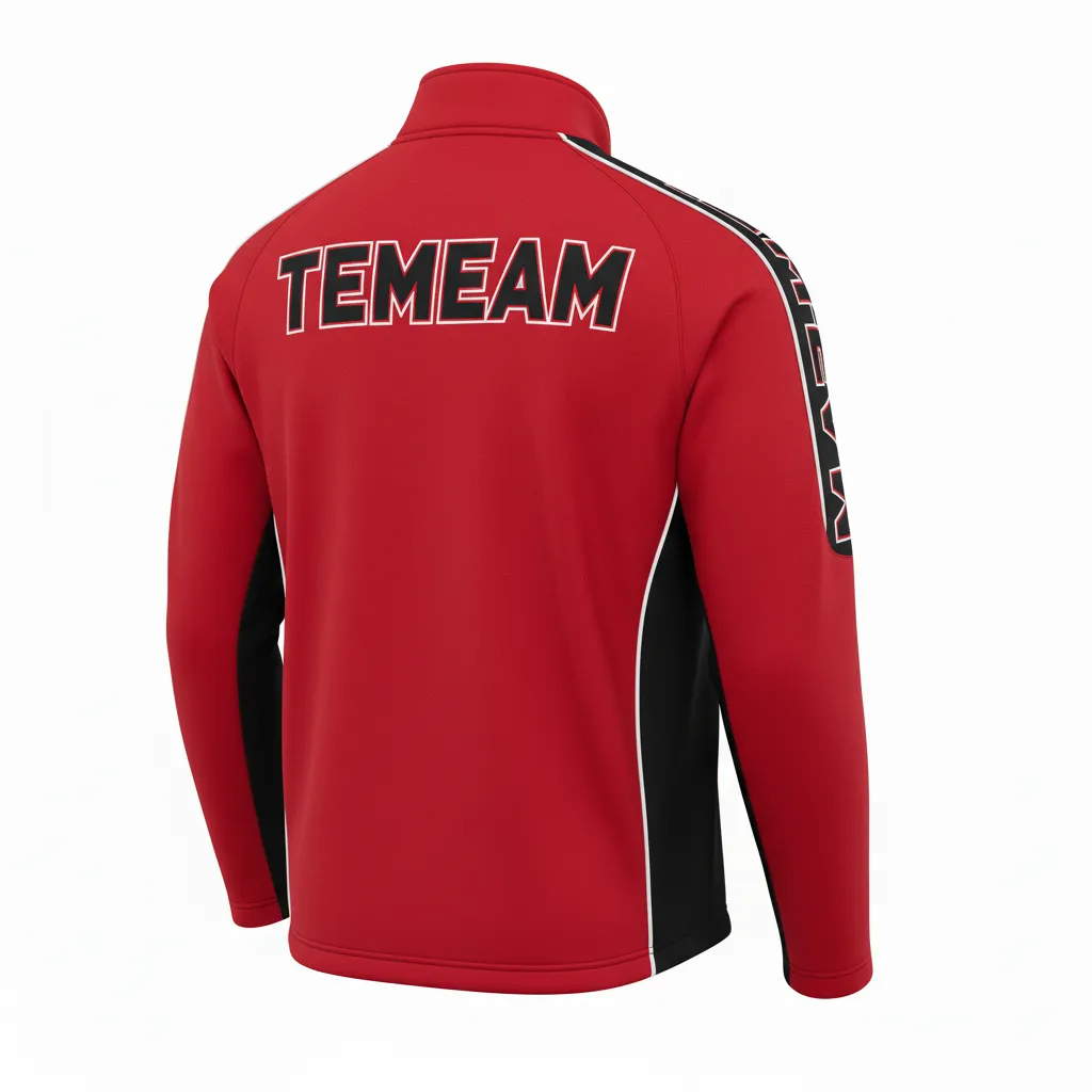 Custom Ice Hockey Quarter Zipper Pullover - Black, White - Cardinal - Back View - HAMCO Sports Inc.